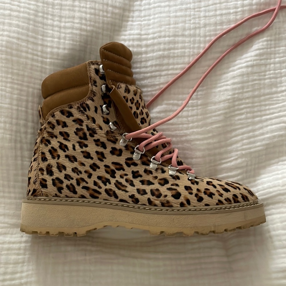 Leopard Print Ankle Boots with Pink Laces